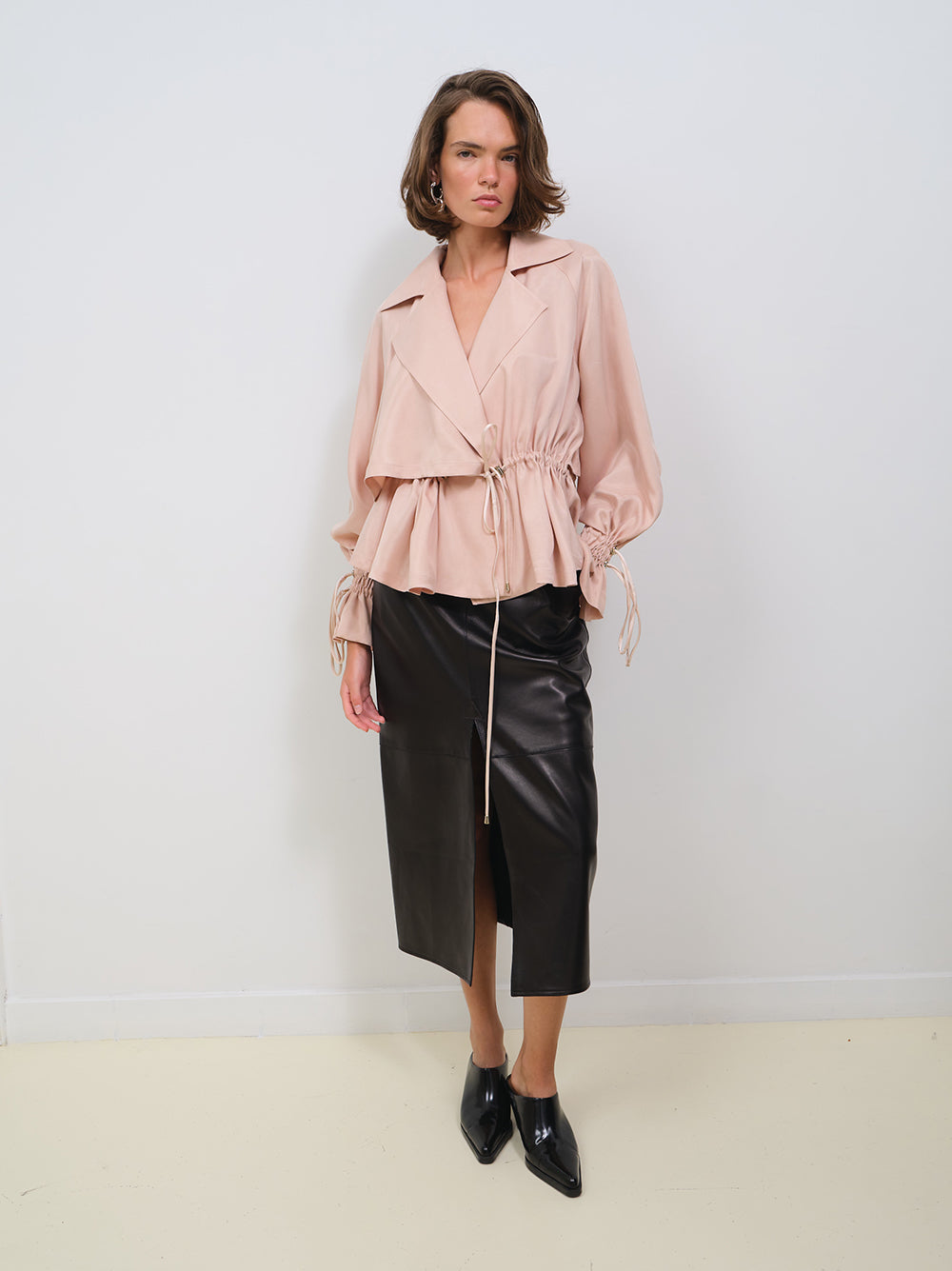 LEATHER PENCIL SKIRT WITH FRONT SLIT