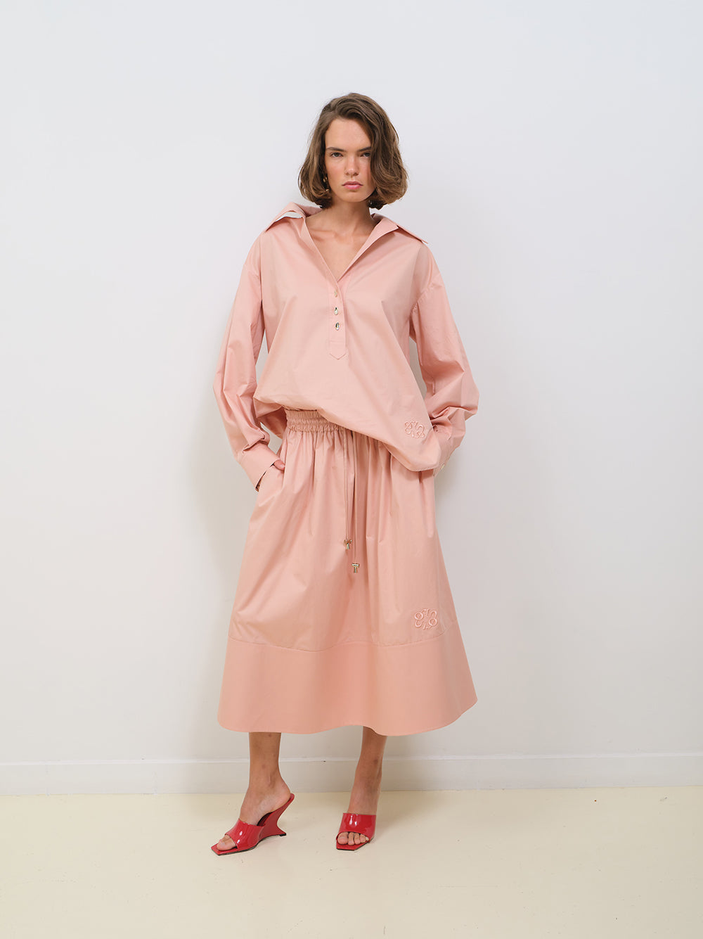 POPLIN TUNIC TOP WITH METAL BUTTONS