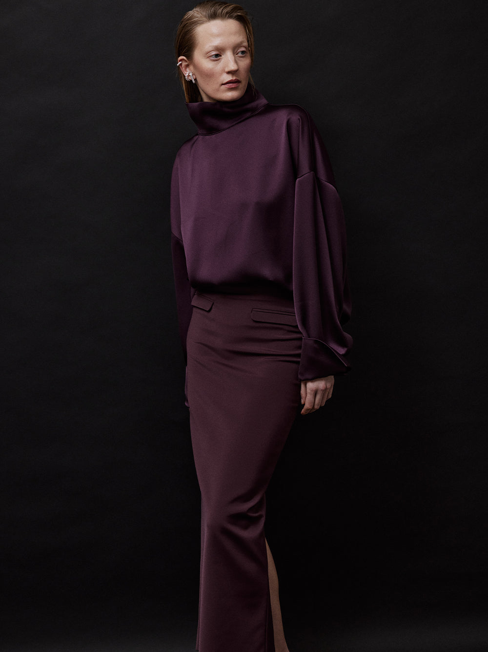 TURTLENECK SATIN BLOUSE