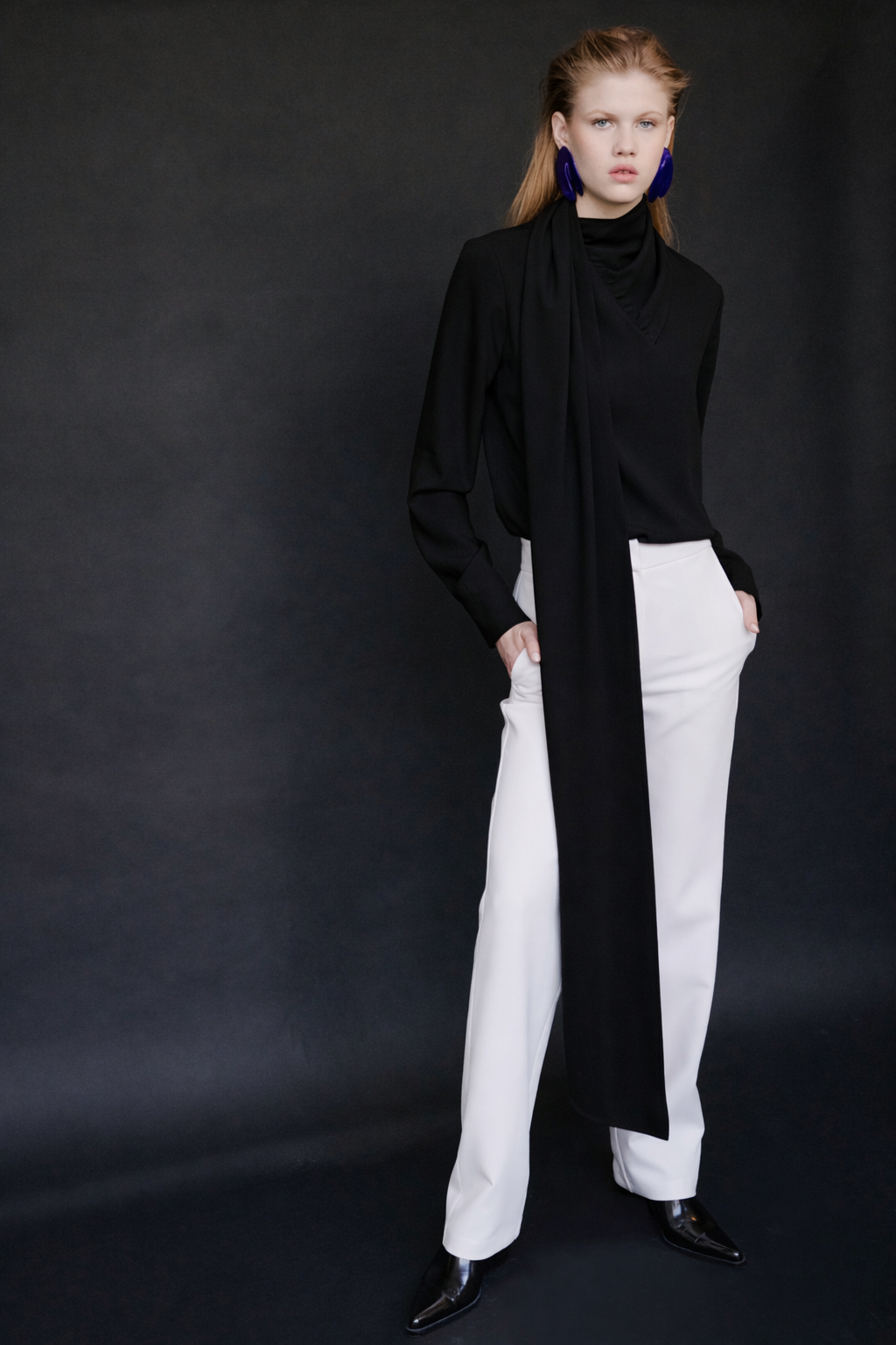 Satin Blouse With Long Scarf Detail