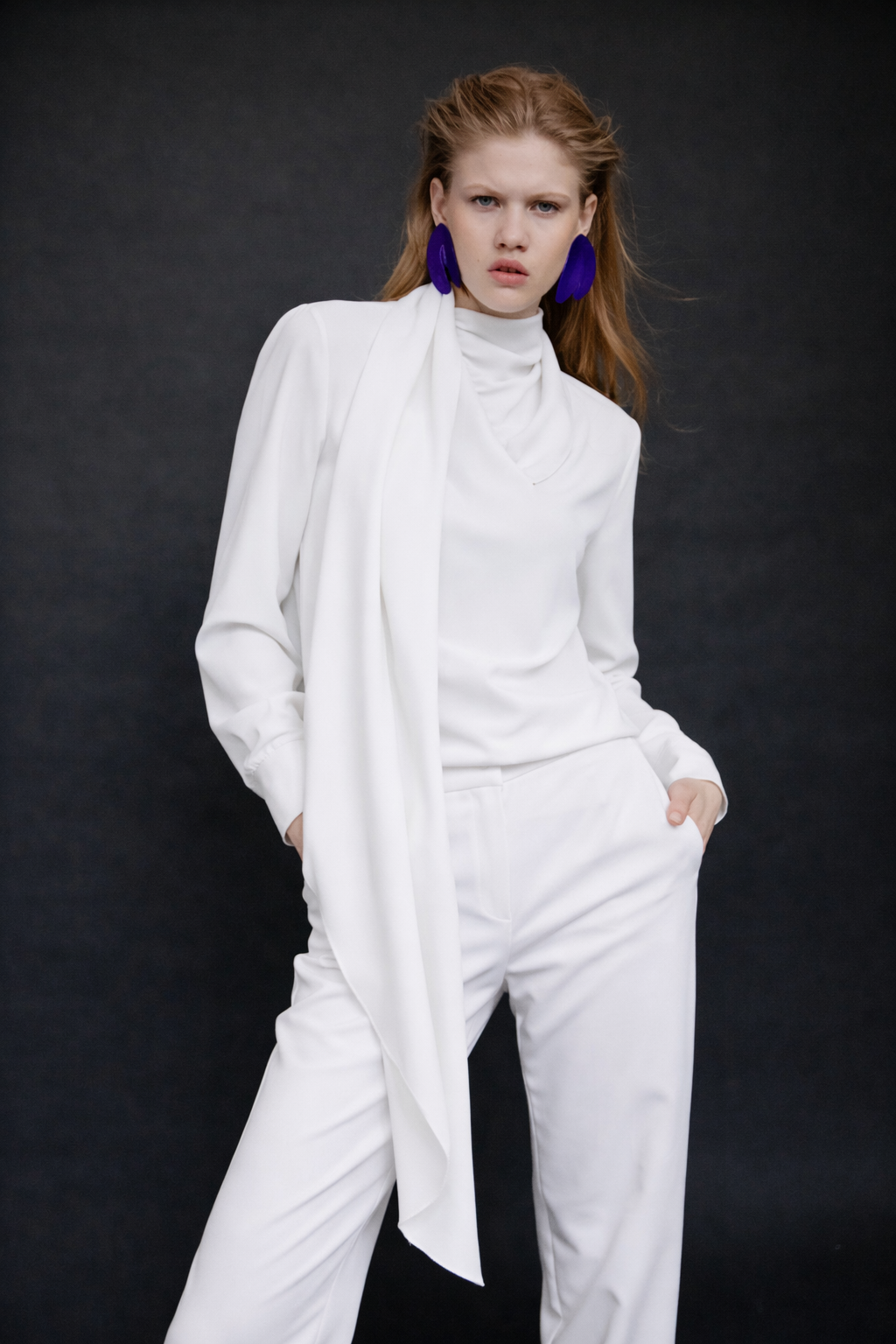 Satin Blouse With Long Scarf Detail