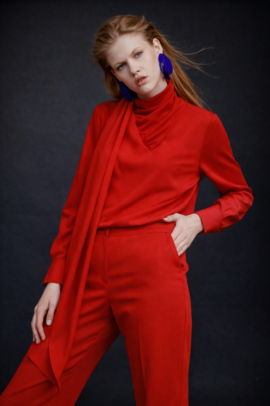 Satin Blouse With Long Scarf Detail