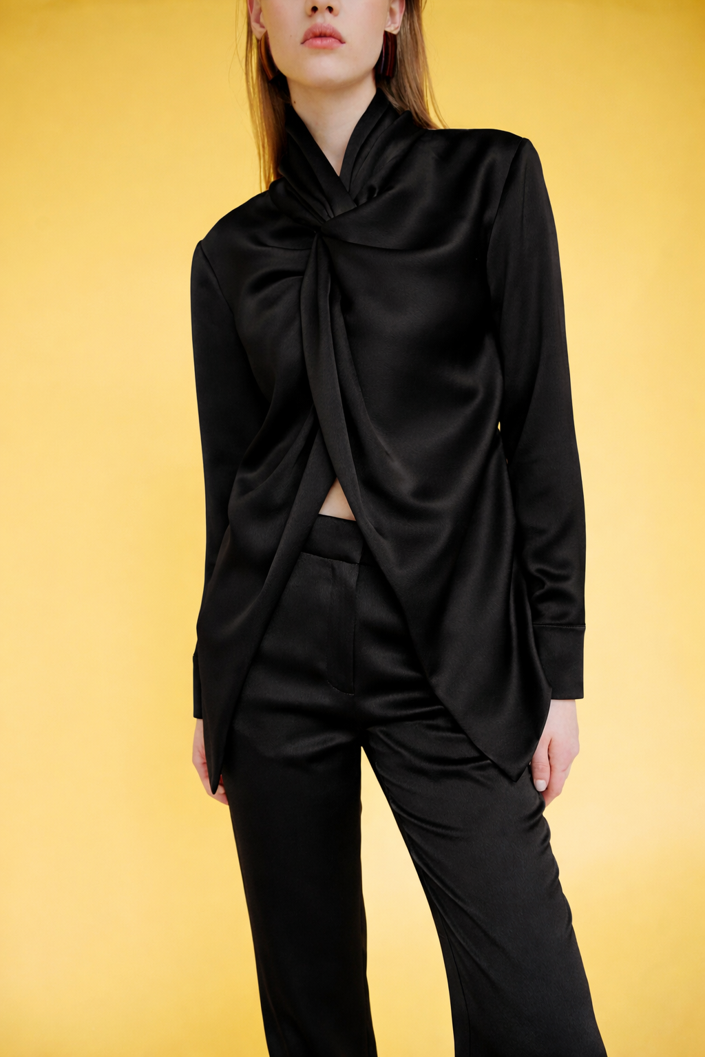 Satin Long Sleeved Wrapped Blouse