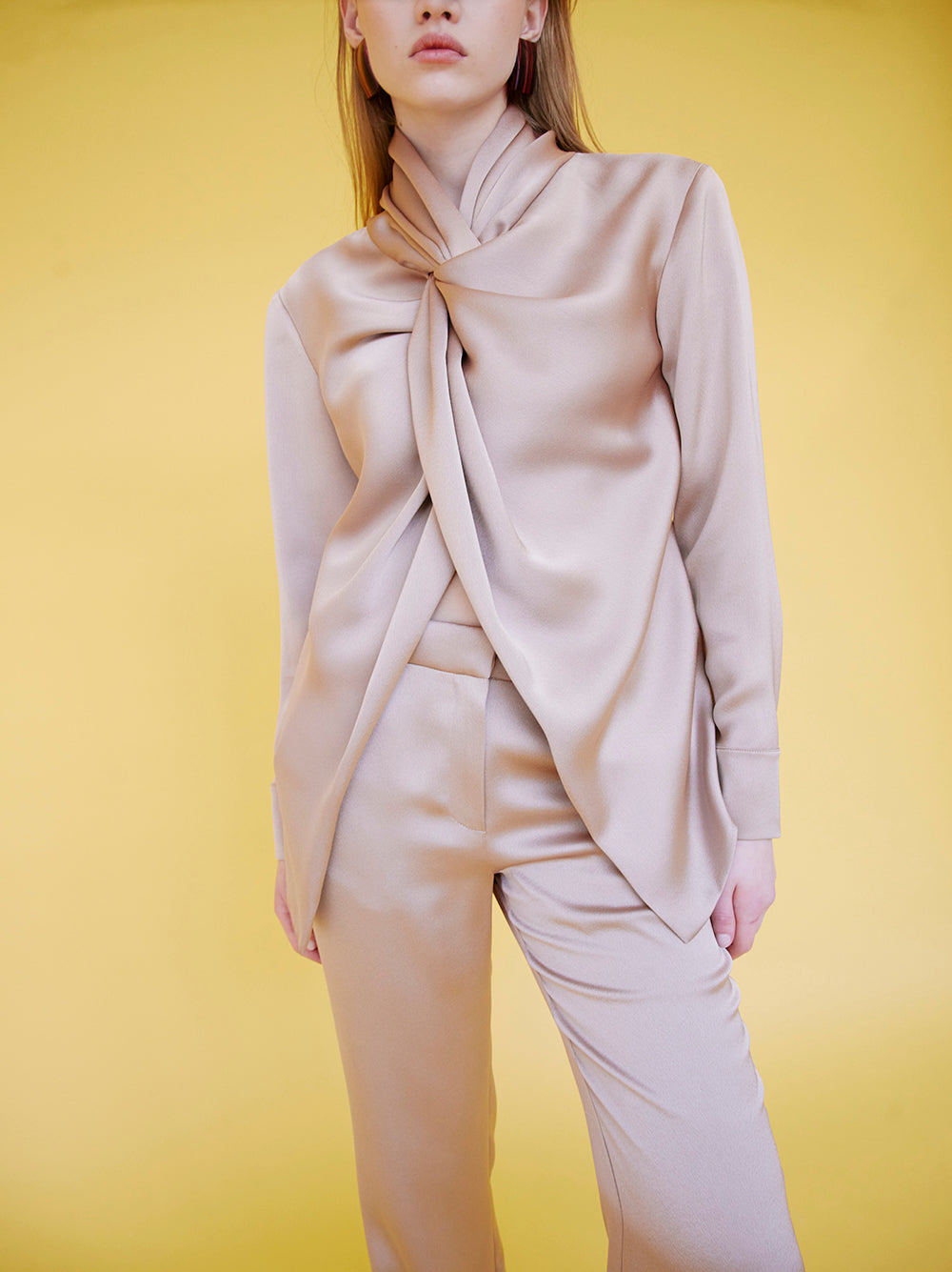 Satin Long Sleeved Wrapped Blouse