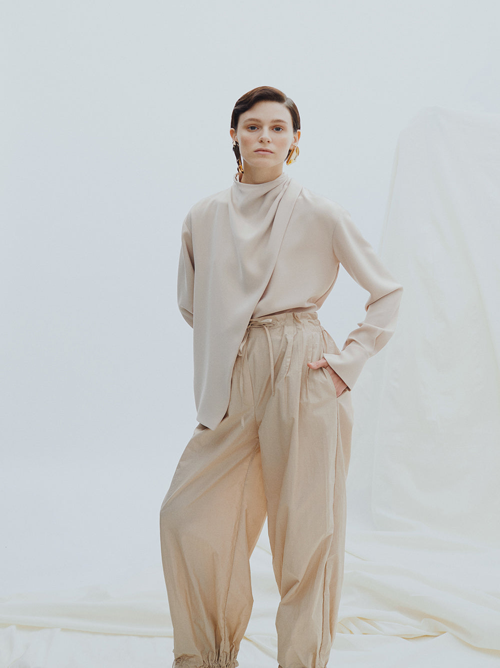 Beige Satin Asymmetrical Blouse