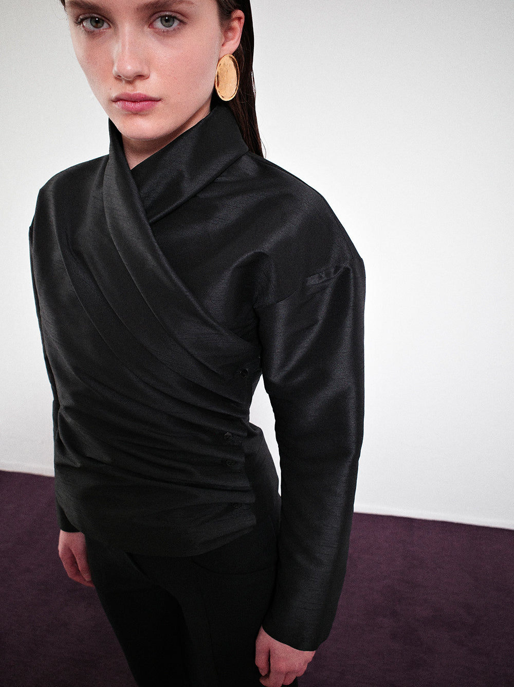 Tafetta Black Wrapped Blouse