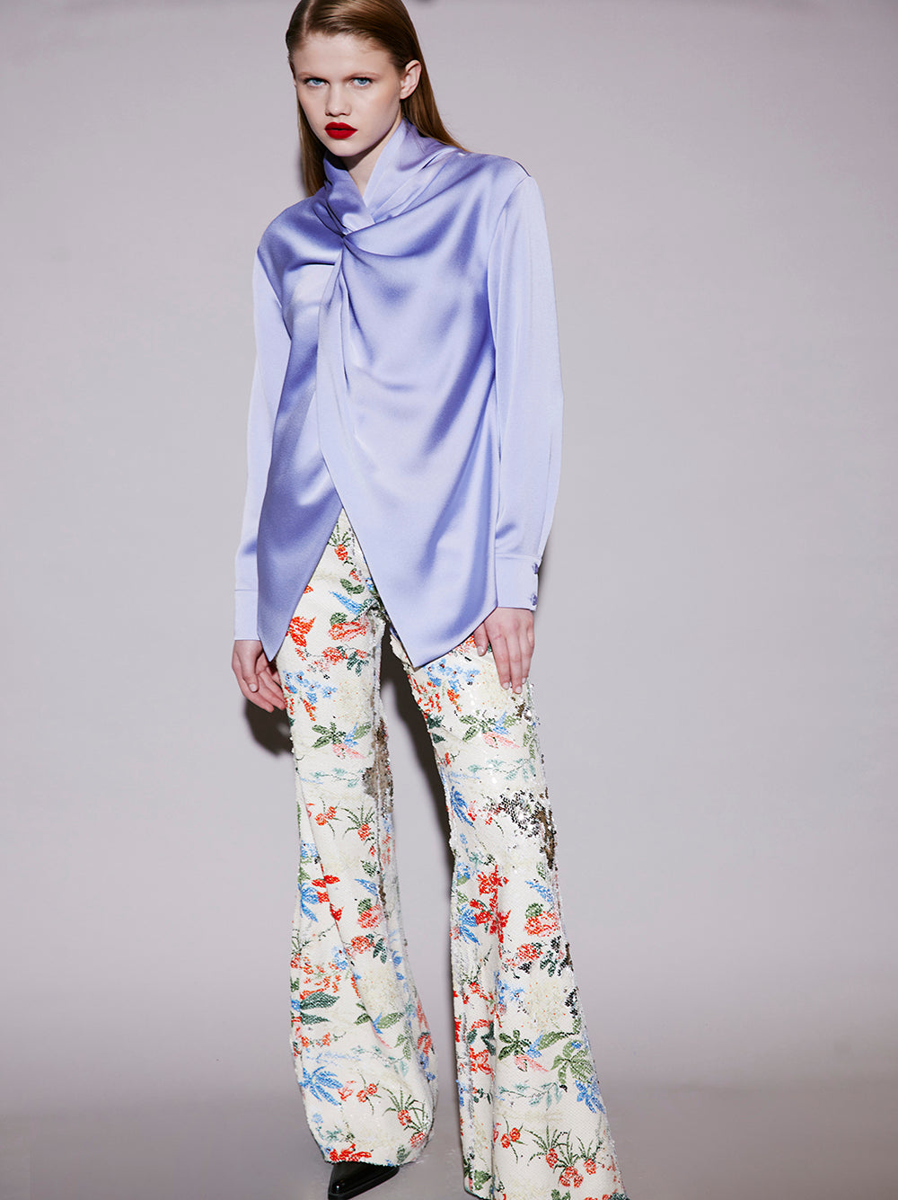 Satin Long Sleeved Wrapped Blouse