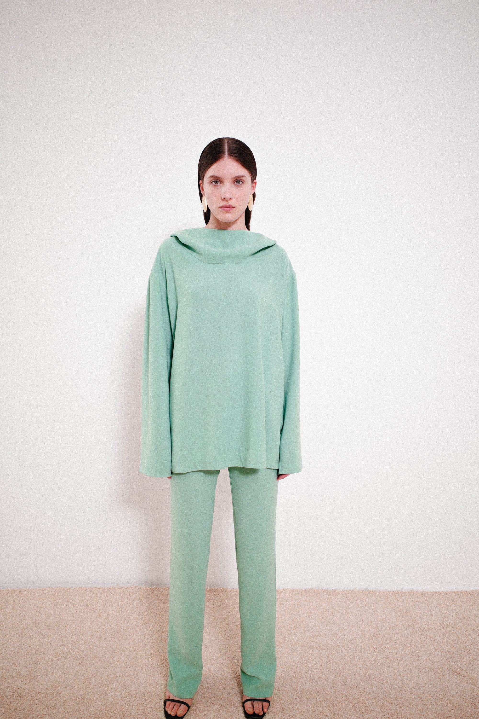 Hooded Long Sleeved Mint Green Blouse