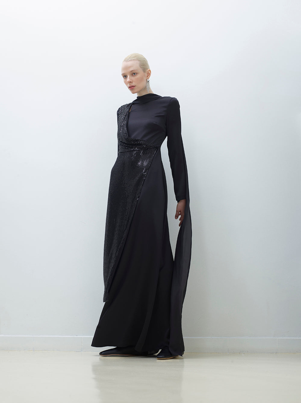 Maxi Dress with Bead-and-Sequin Panel