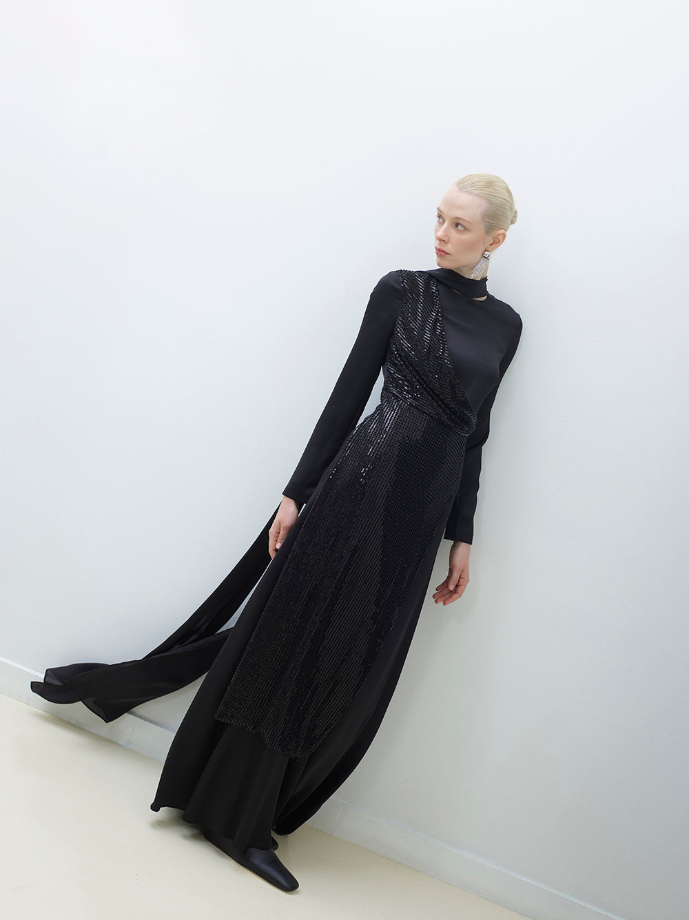 Maxi Dress with Bead-and-Sequin Panel