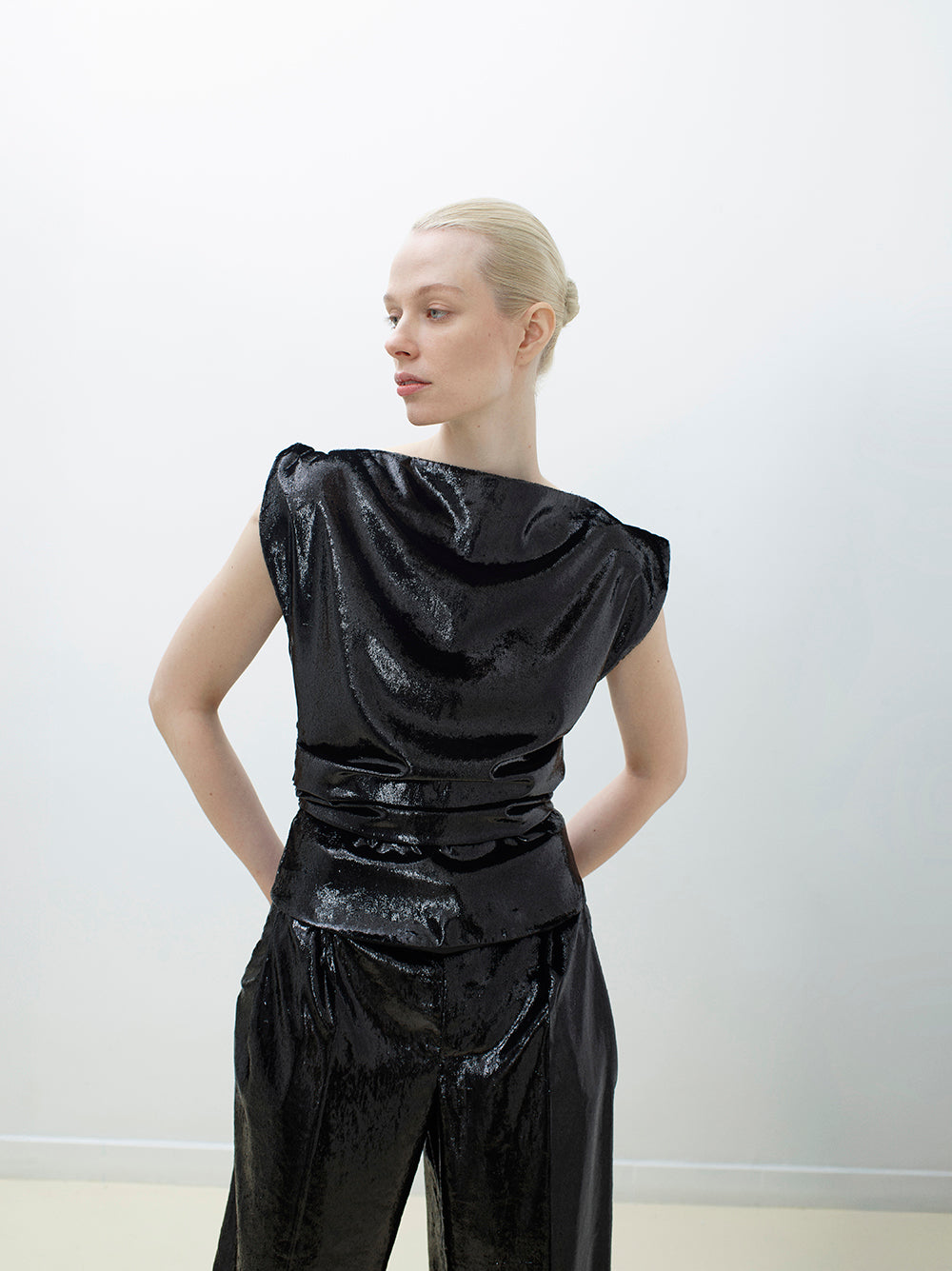 Draped sleeveless top