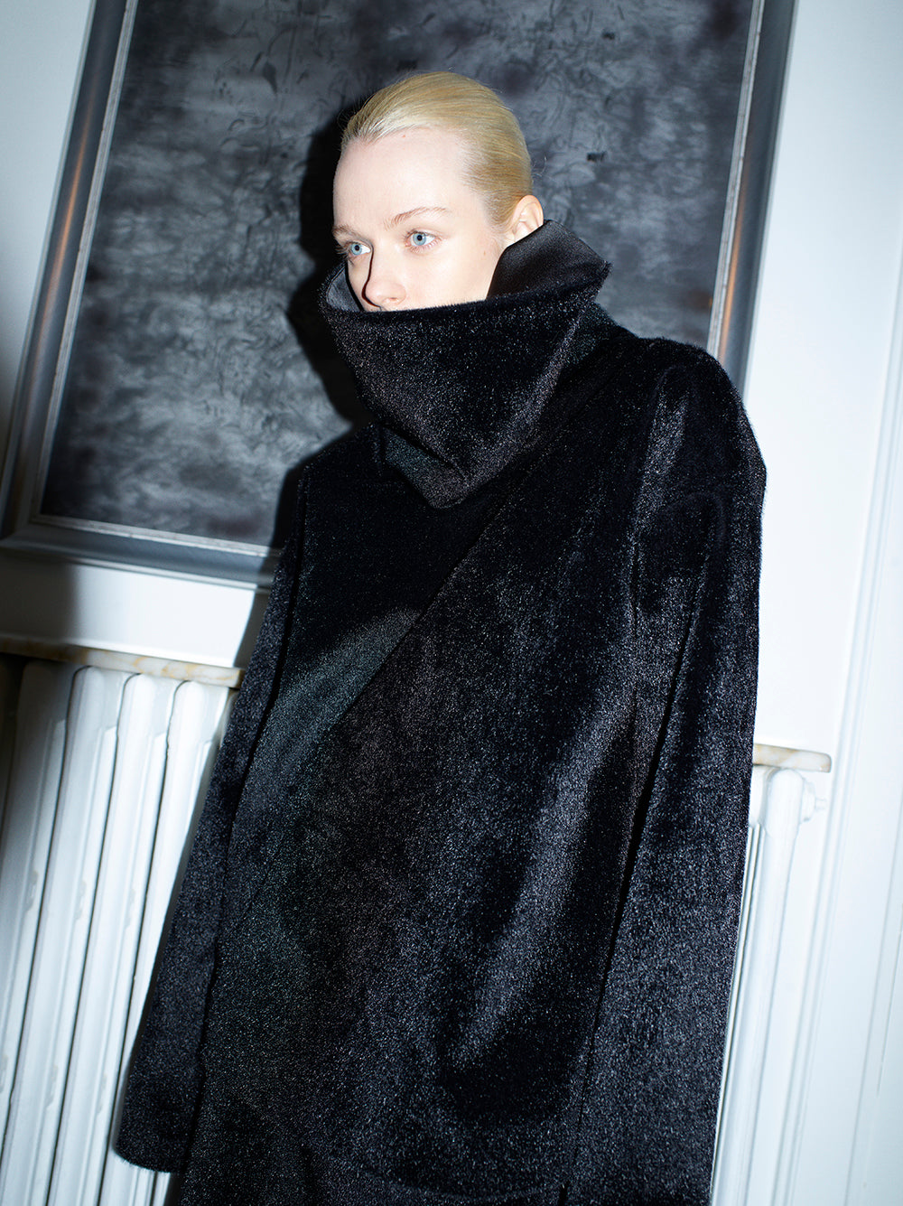 Back-Zip Detailed Faux-Fur High-Collar Top