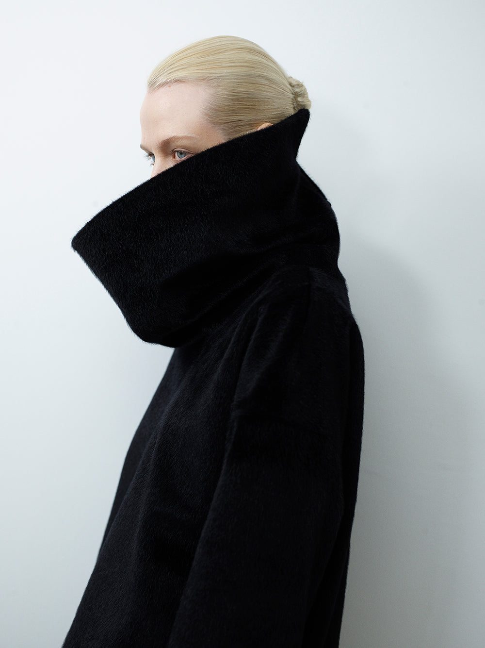 Back-Zip Detailed Fur High-Collar Top