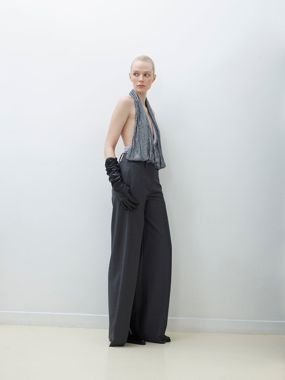 Wide-Leg Pants with Front Slit