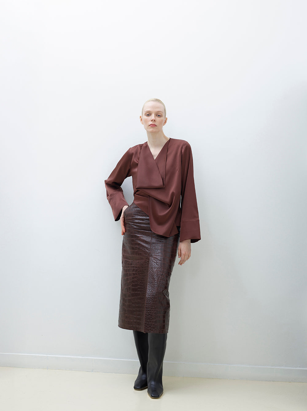 Side cape V neck blouse