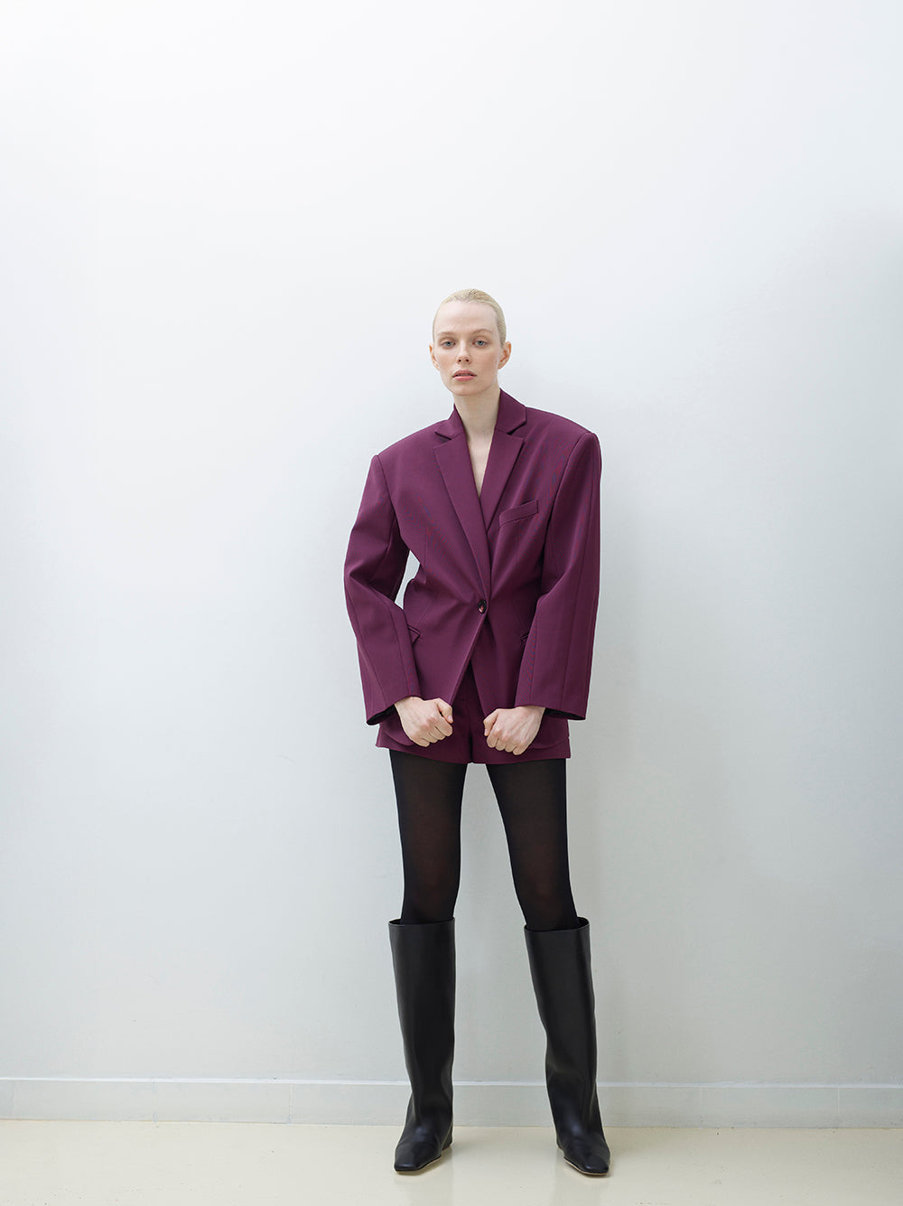 Draped waist single button jacket