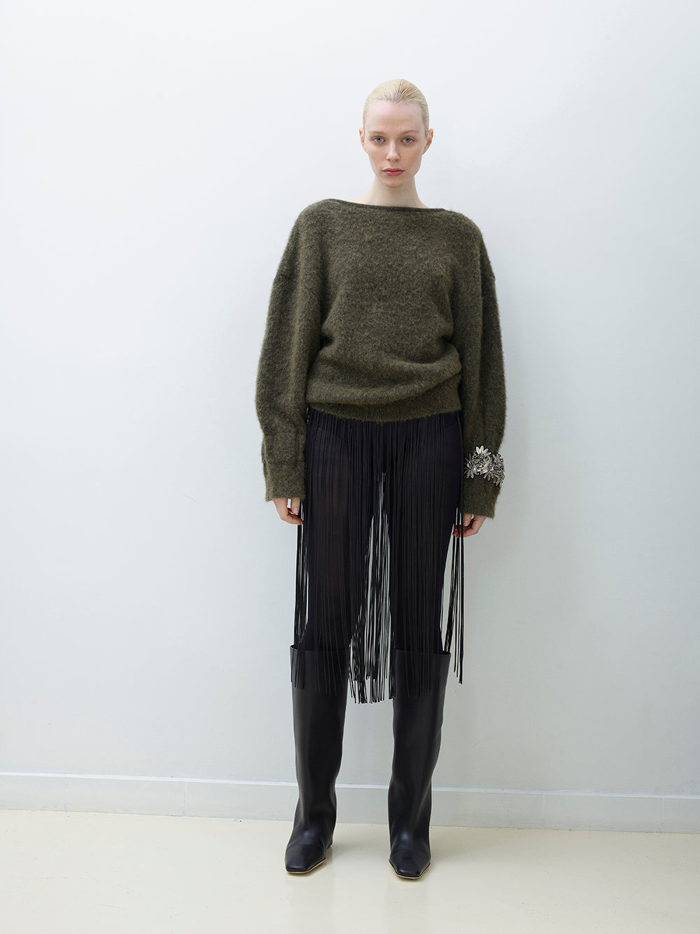 Open-Back Embellished Wool Top