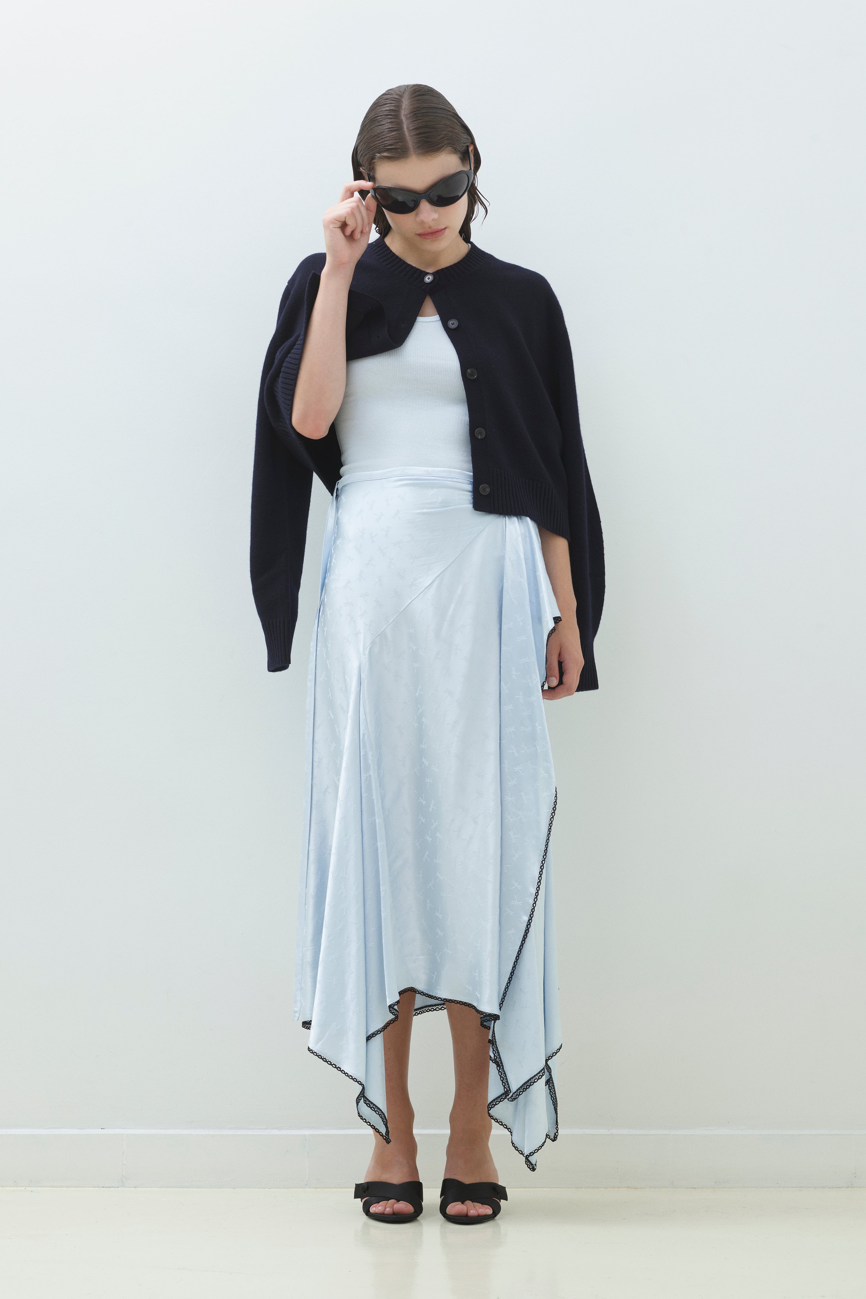 LACE TRIM JACQUARD SATIN SKIRT