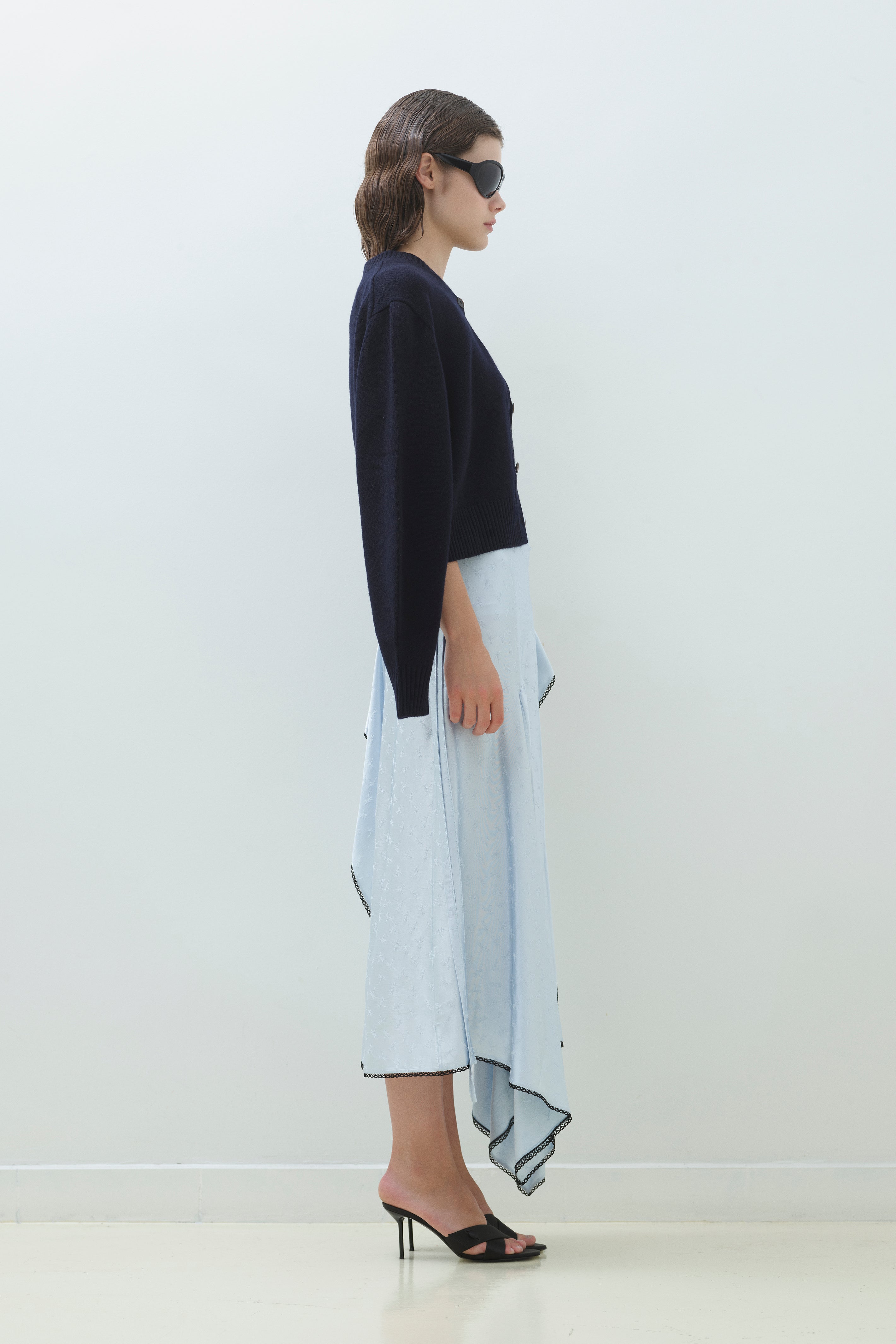 LACE TRIM JACQUARD SATIN SKIRT