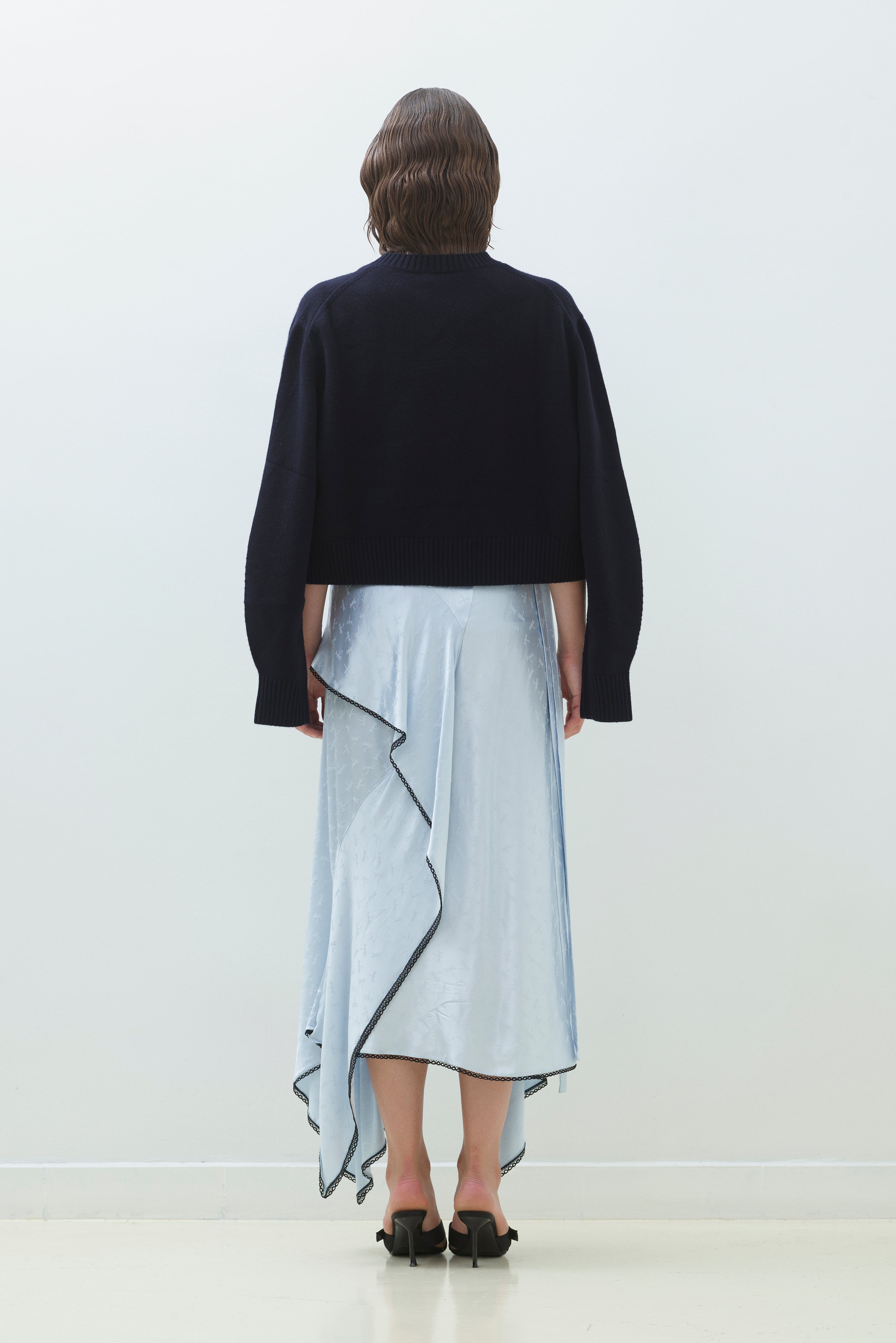 LACE TRIM JACQUARD SATIN SKIRT
