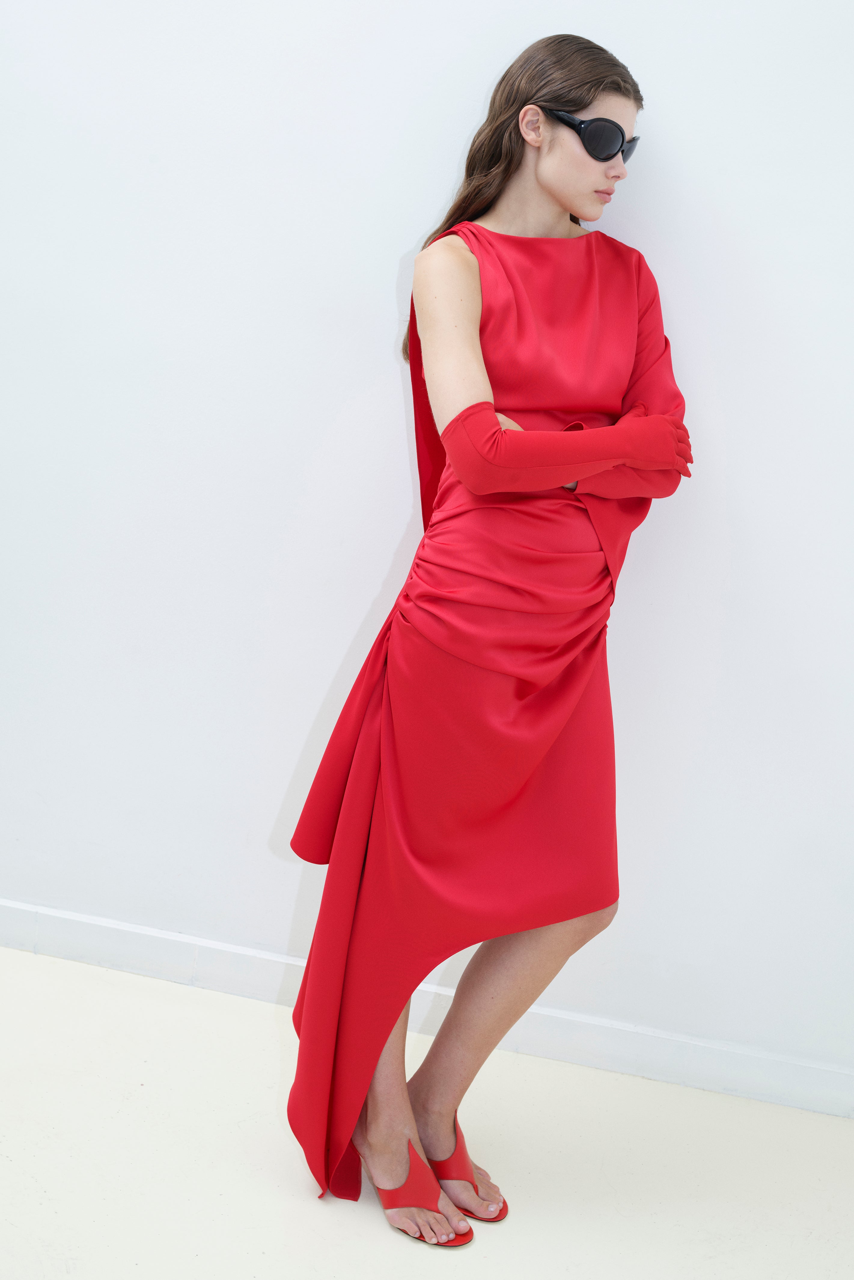 ASYMMETRICAL MAT SATIN DRESS