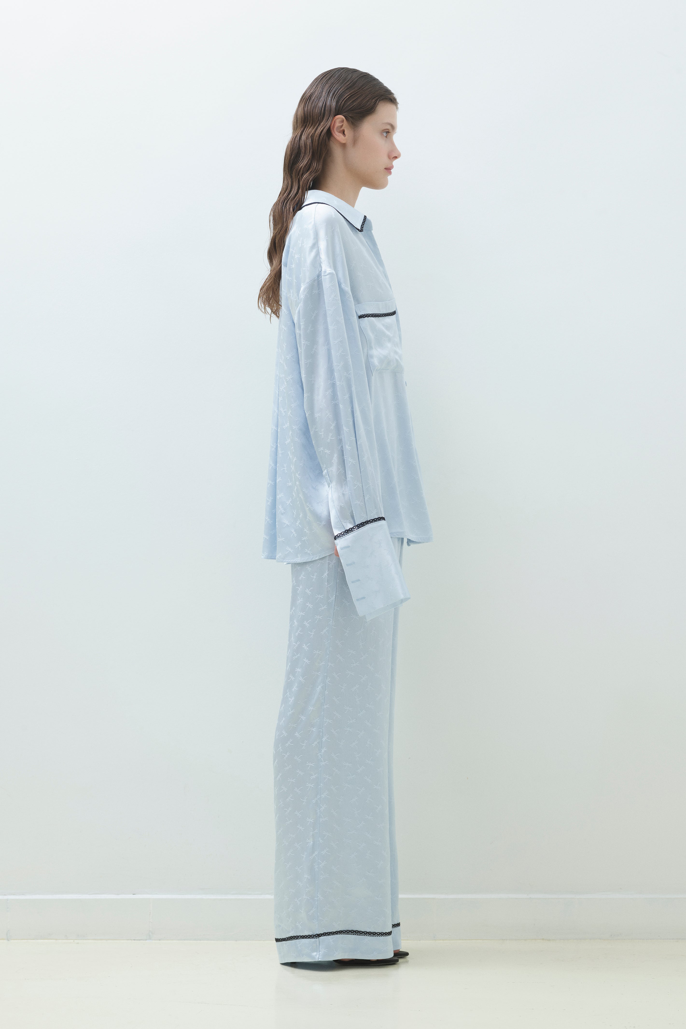 LACE TRIM SATIN JACQUARD PANTS