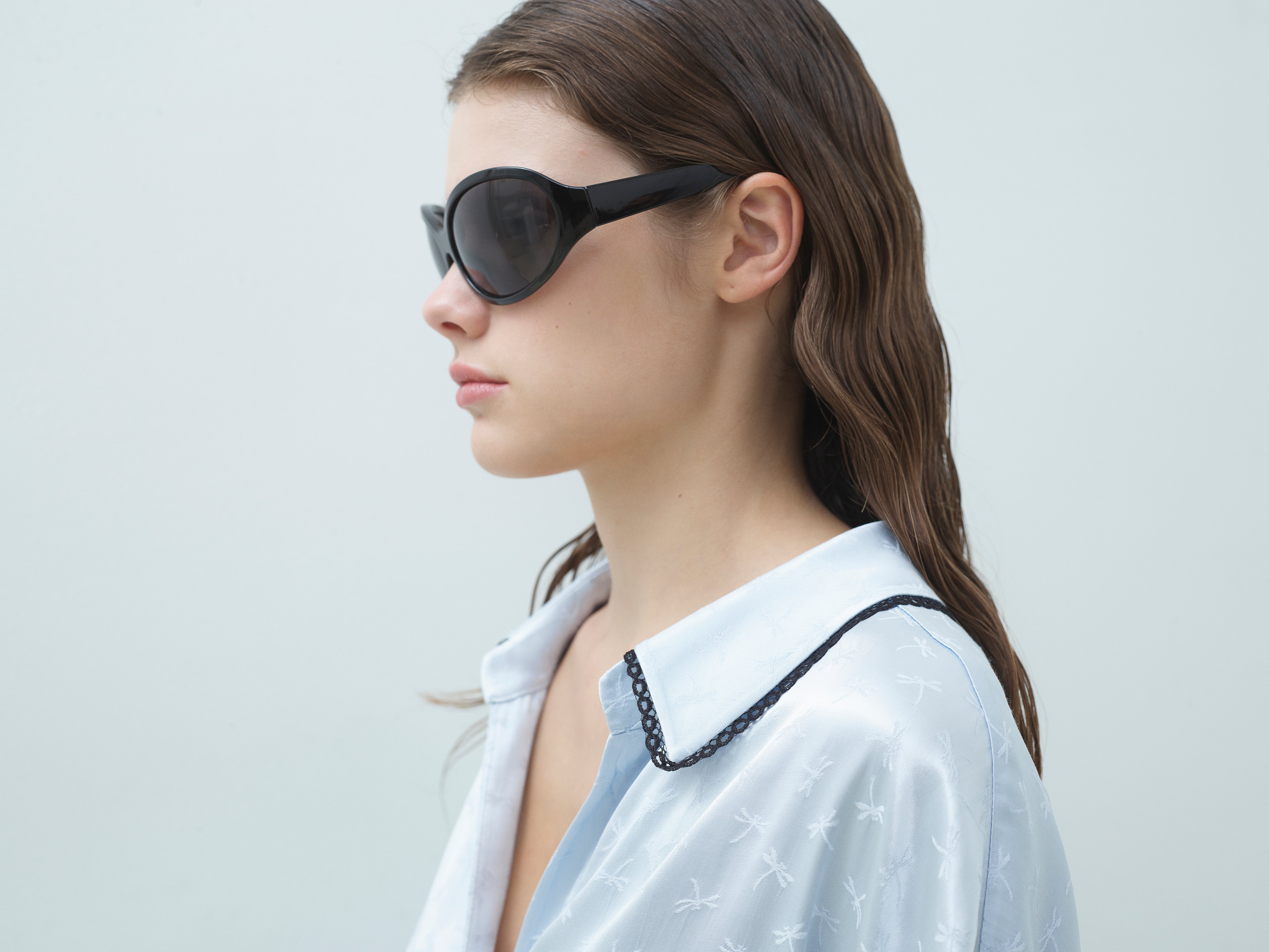 LACE TRIM SATIN JACQUARD SHIRT