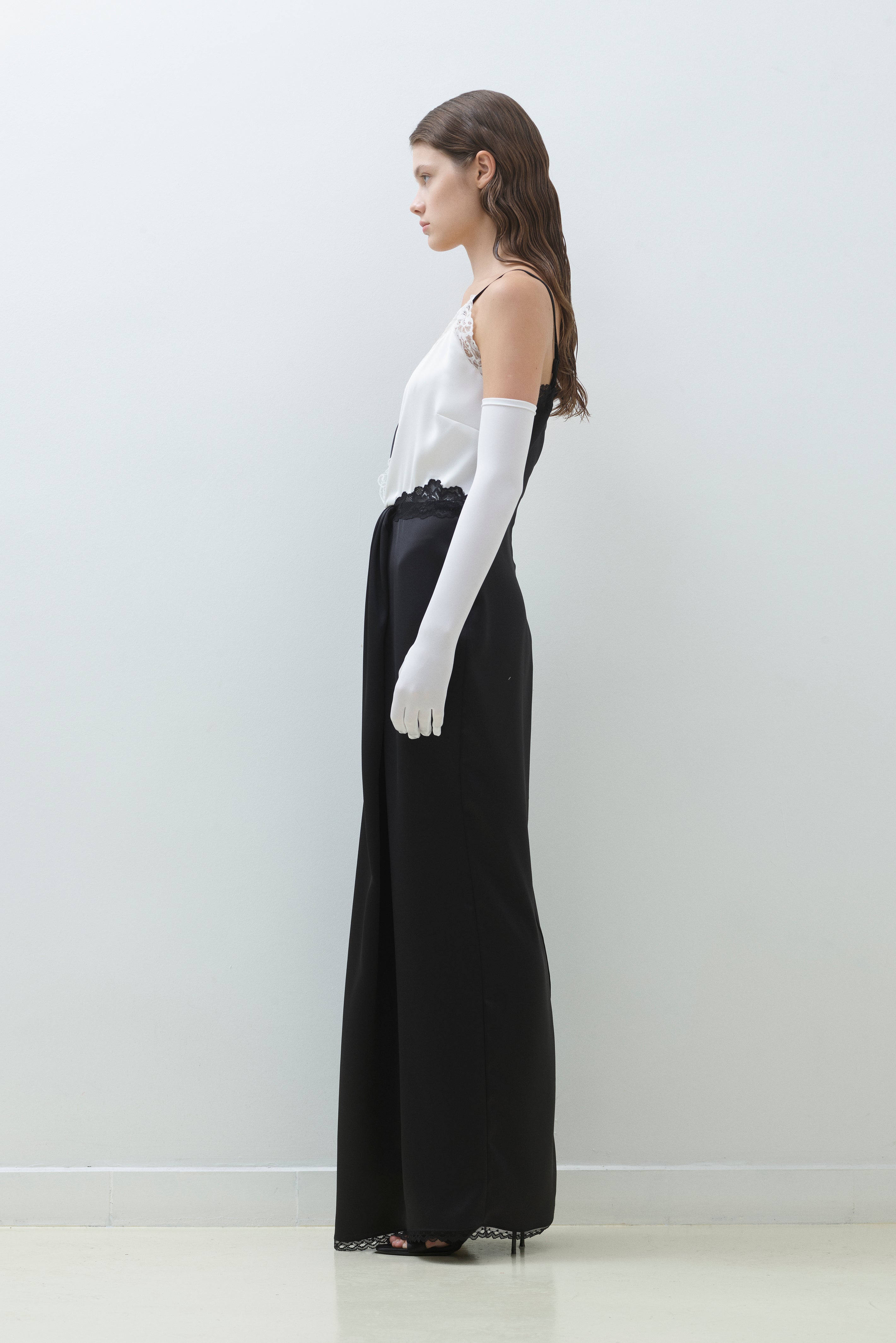 LACE TRIM SATIN KNOT MAXI DRESS