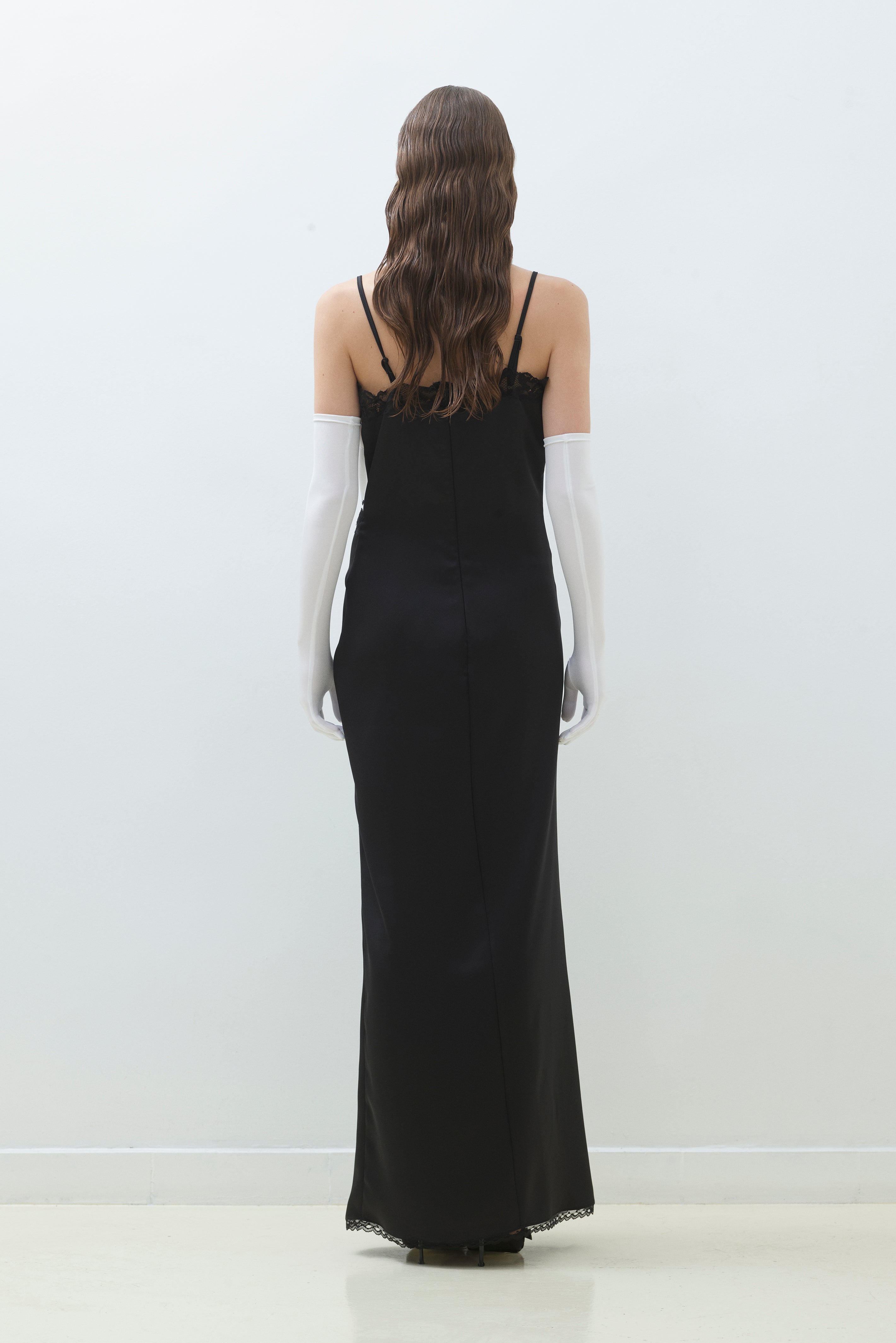LACE TRIM SATIN KNOT MAXI DRESS