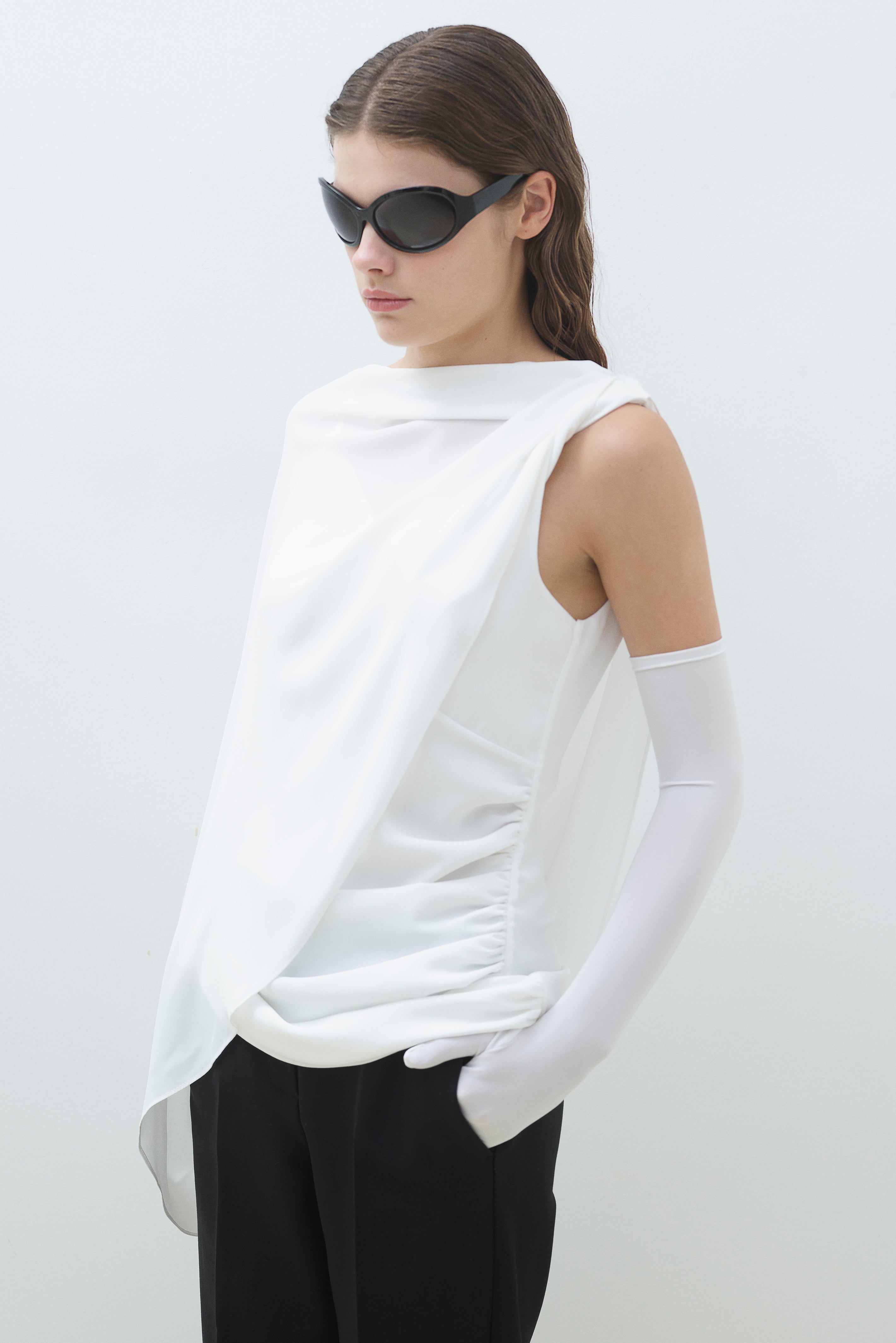 DRAPED BLOUSE WITH CAPE