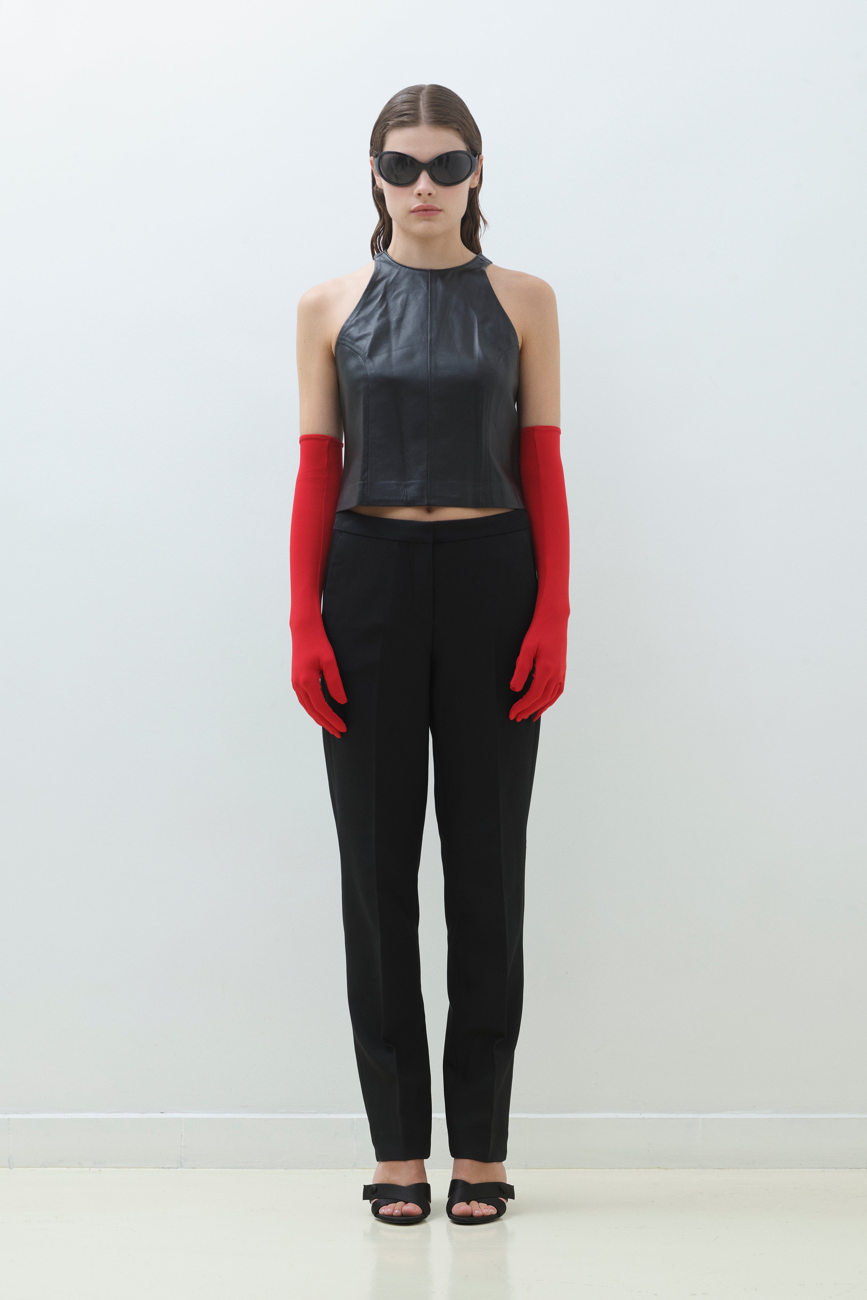 HALTER NECK LEATHER TOP