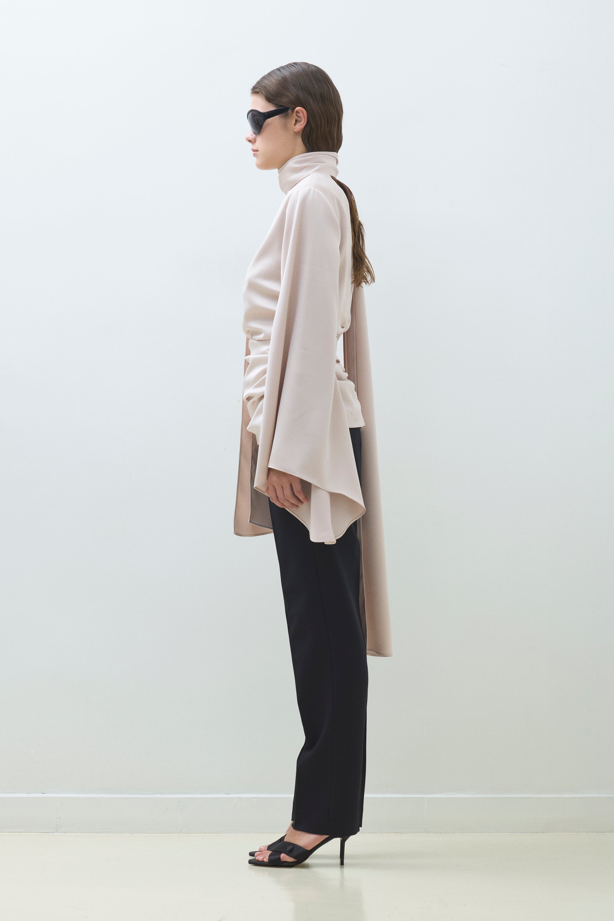 DRAPED BLOUSE WITH CAPE SLEEVES AND SCARF