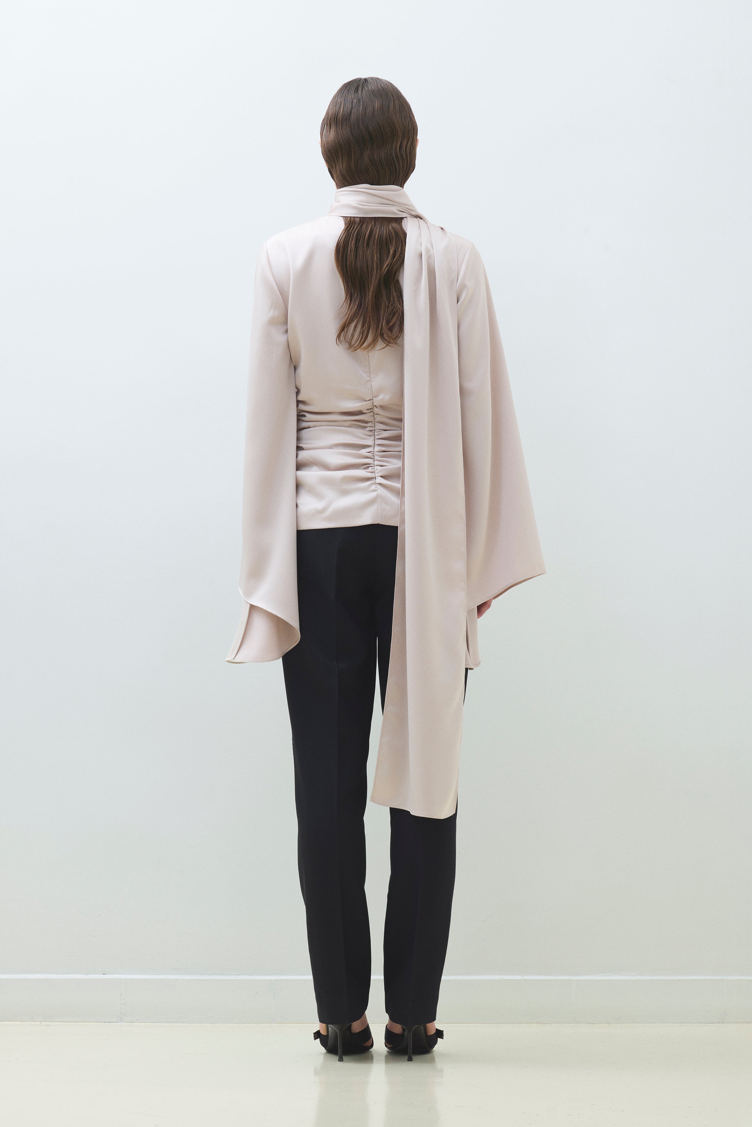 DRAPED BLOUSE WITH CAPE SLEEVES AND SCARF
