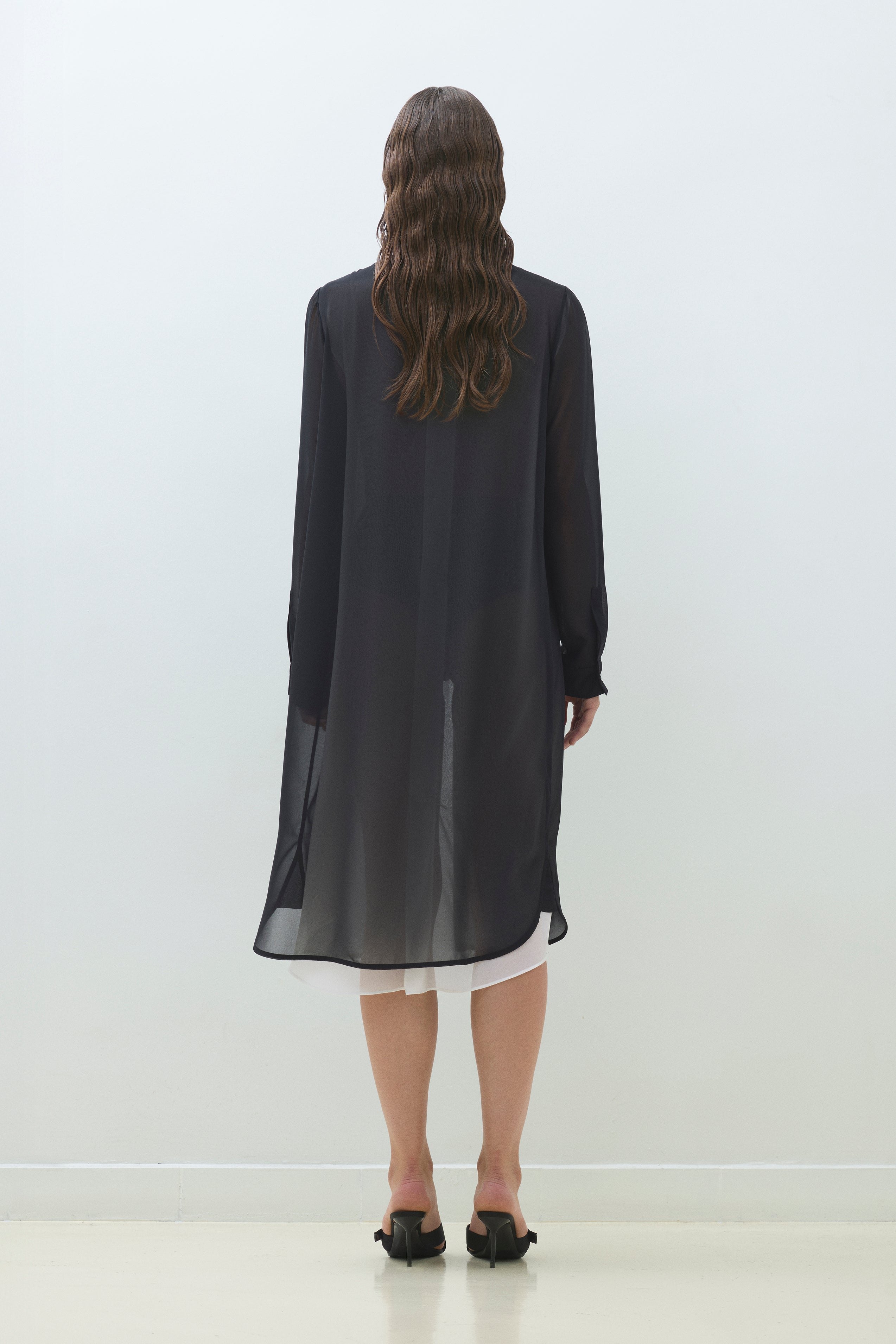 TWO LAYERED SILKY GEORGETTE MIDI SHIRT TUNIC