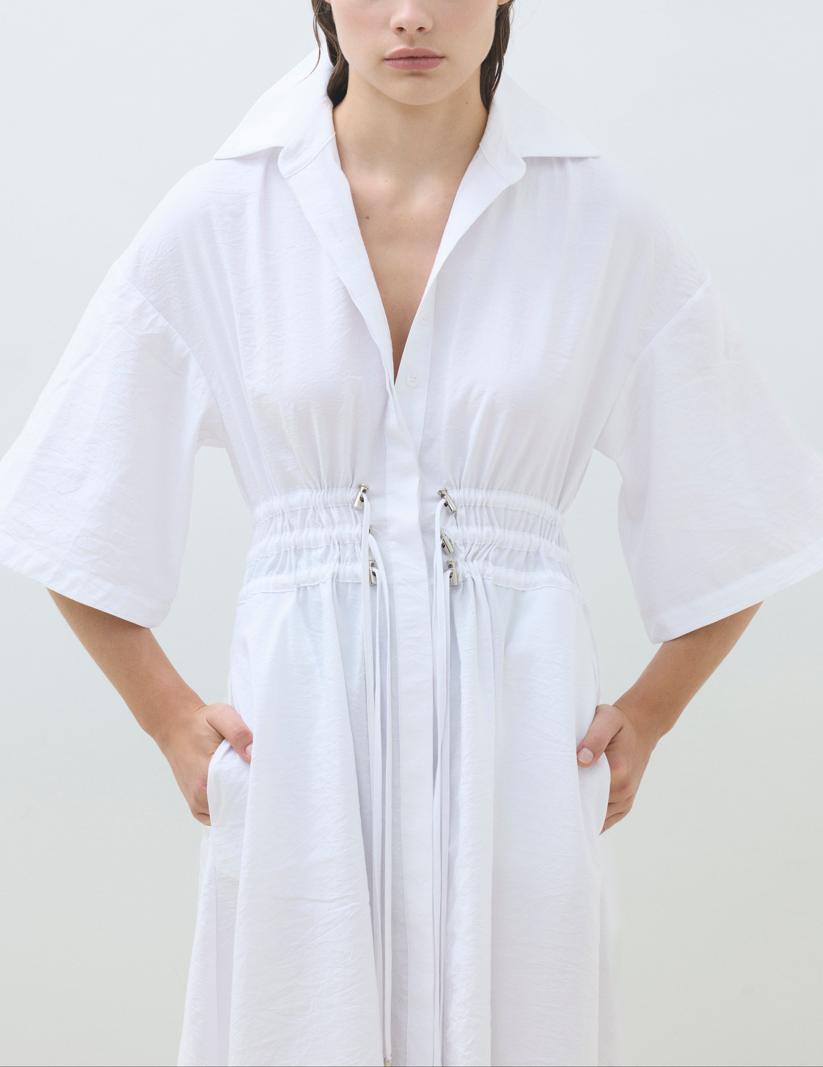 LACE HEM SHIRT DRESS