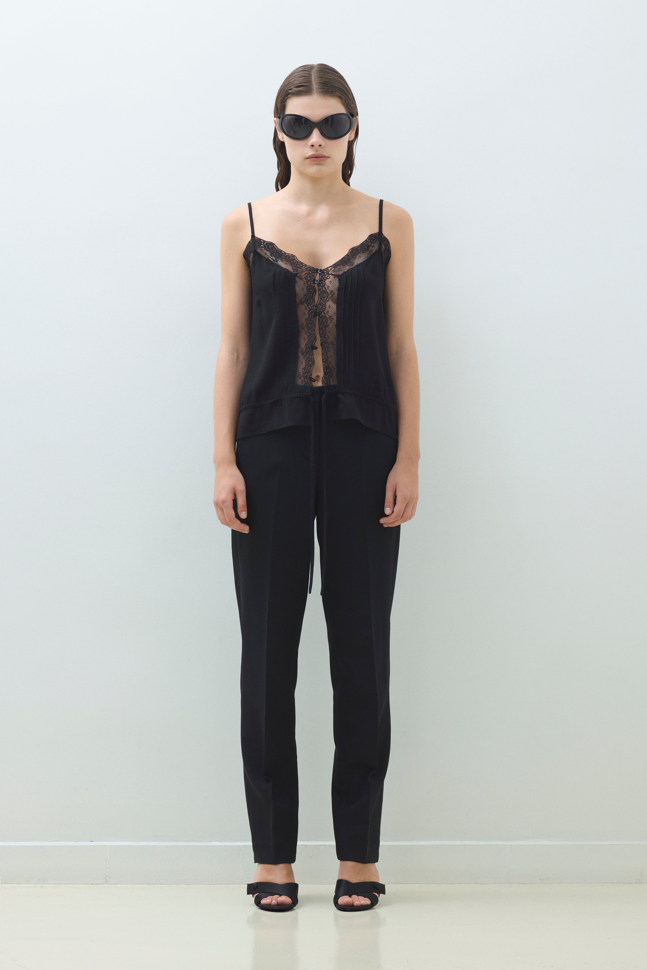 LACE TRIM BLOUSE WITH DRAWSTRING