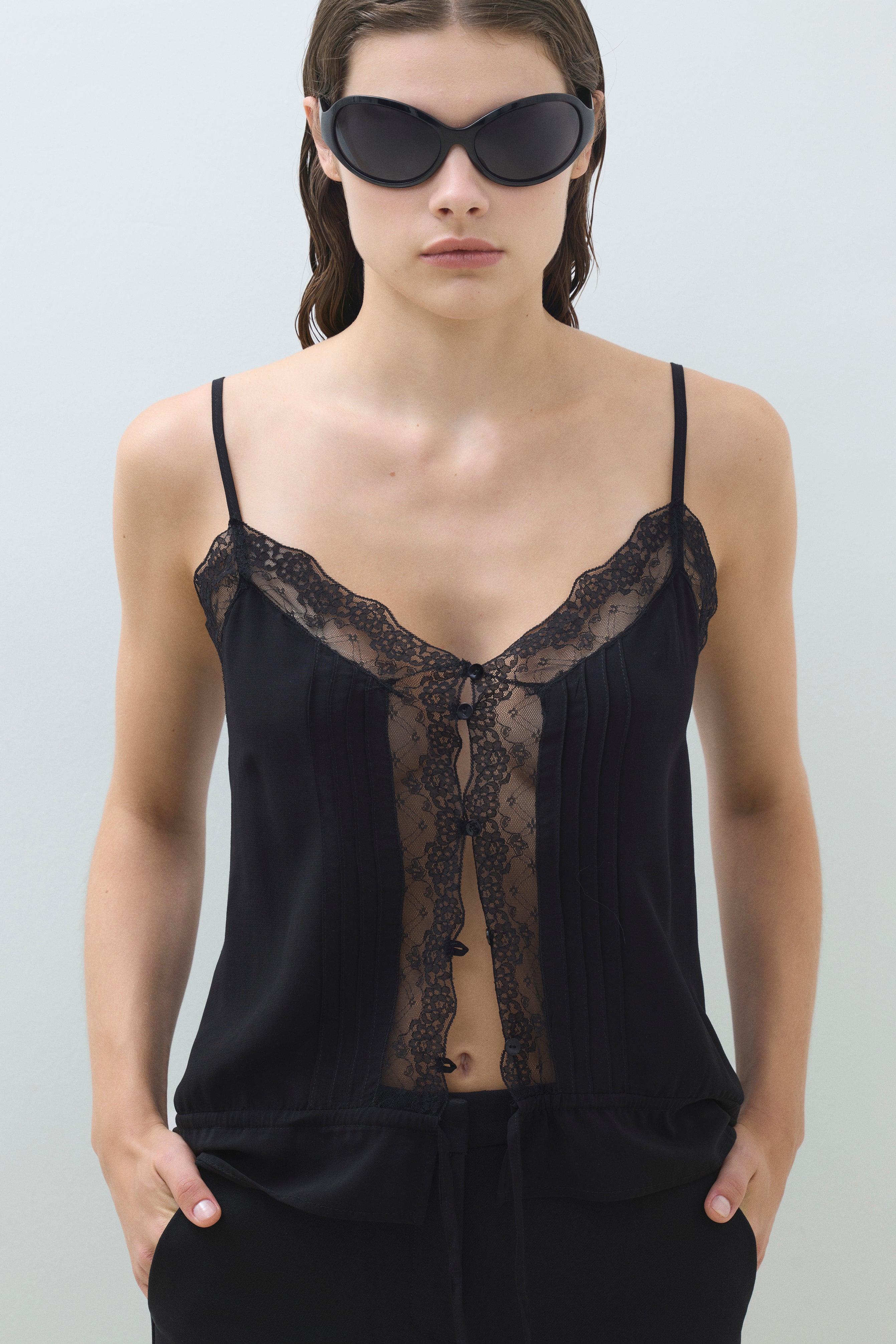 LACE TRIM BLOUSE WITH DRAWSTRING