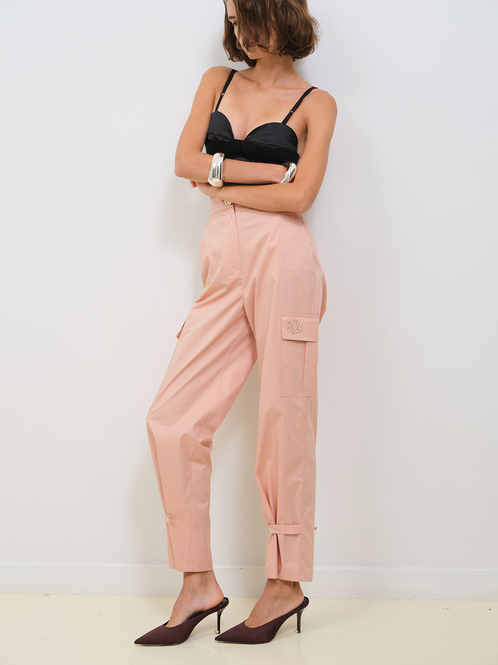 POPLIN HIGH WAISTED PANTS WITH BUTTON DETAILING