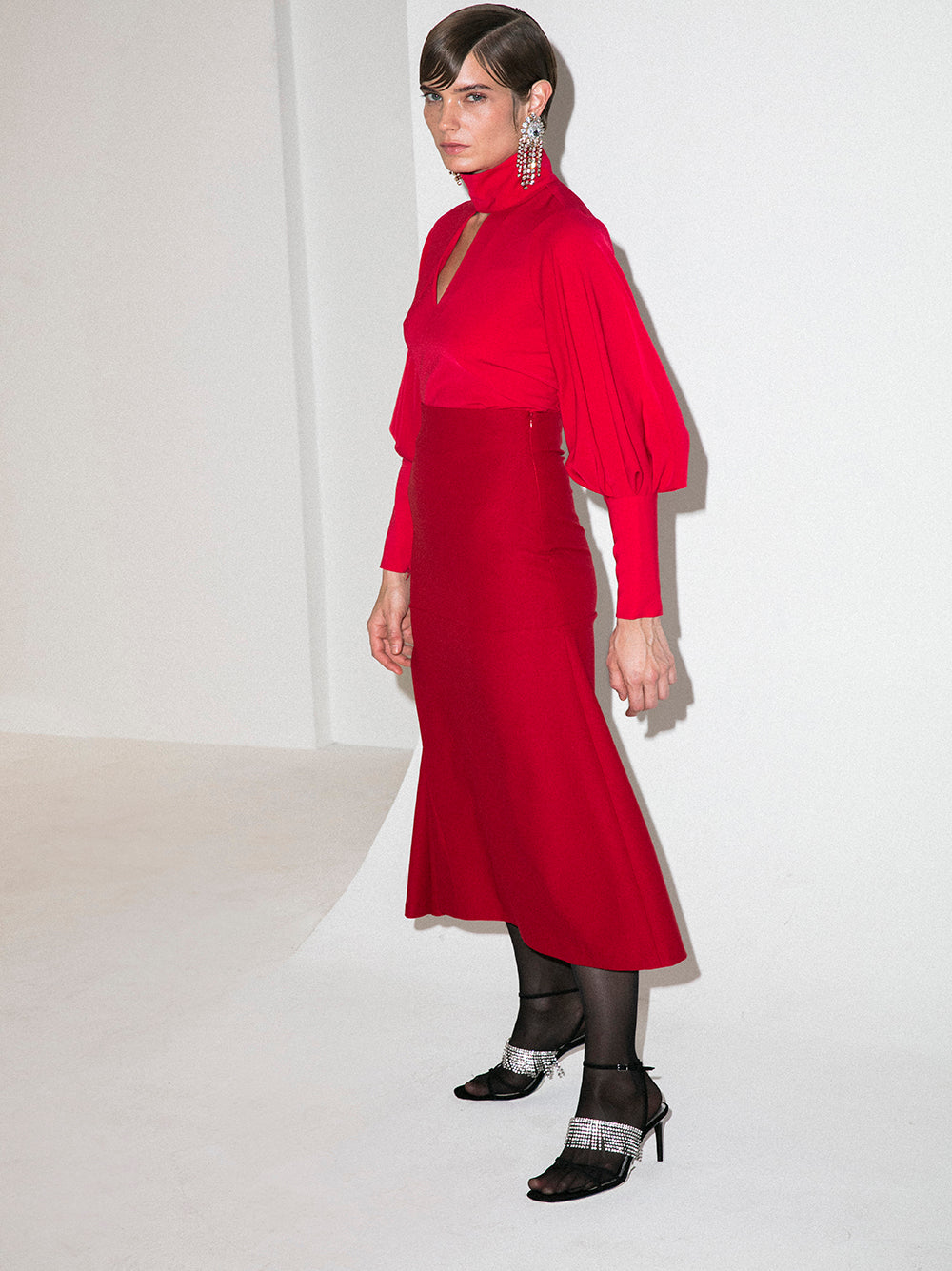 A-Line Red Midi Skirt