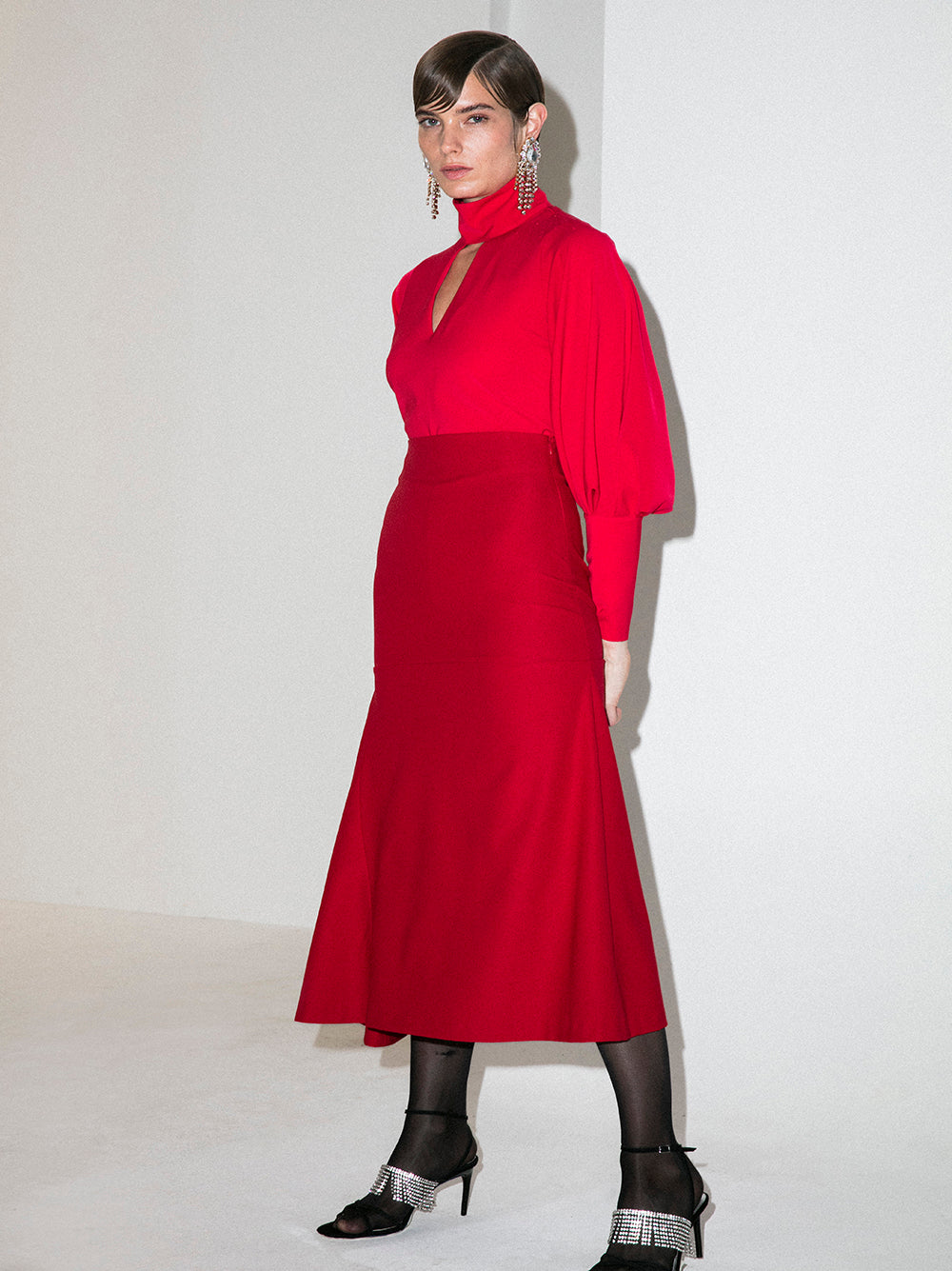 A-Line Red Midi Skirt