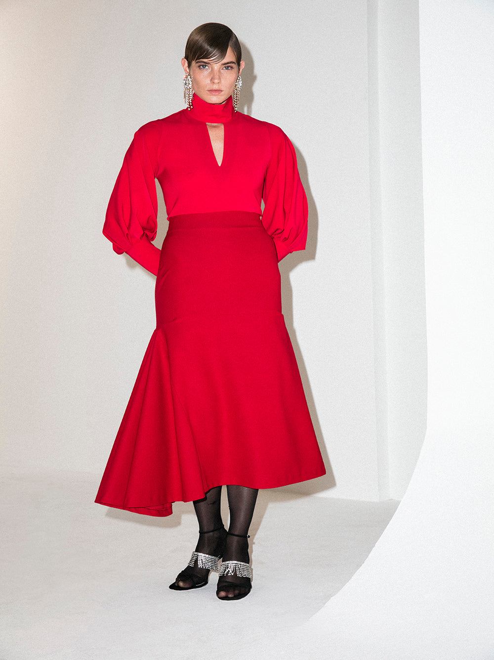 A-Line Red Midi Skirt